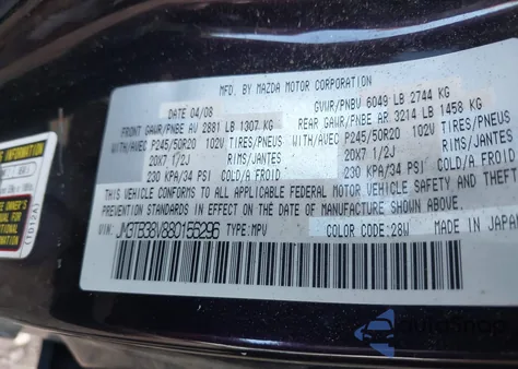 2008 Mazda Cx-9 Grand Touring from USA, damaged, VIN JM3TB38V880156296